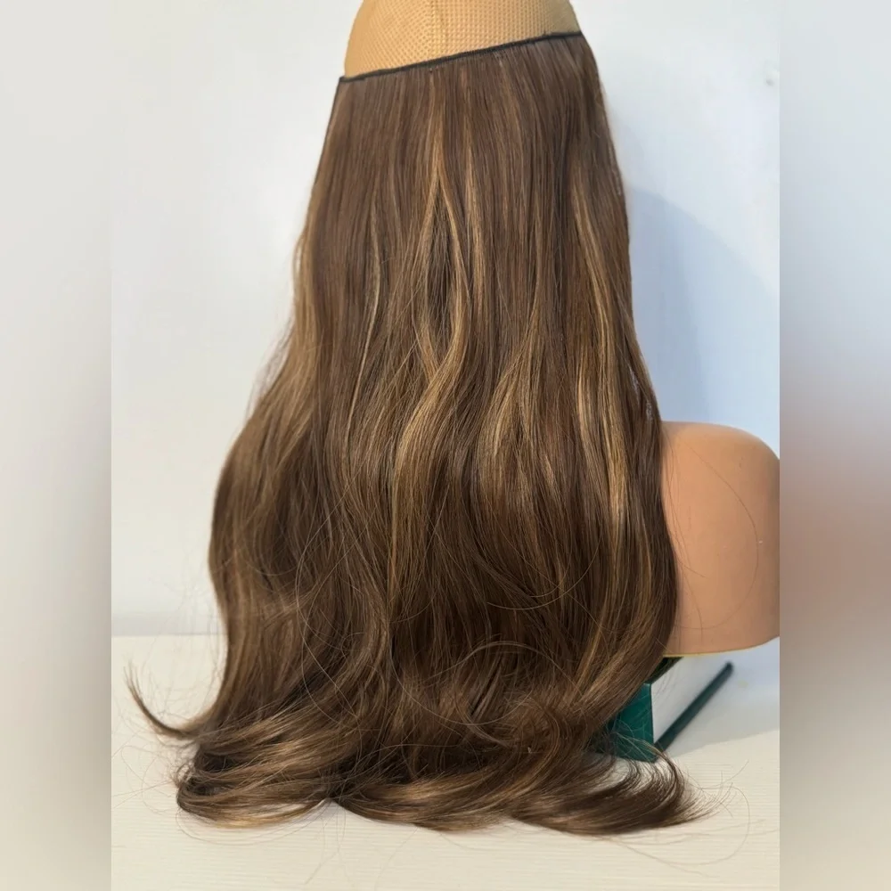 Halo Wavy Hair Extensions Chesnut Brown with Medium Blonde Highlights 18 In